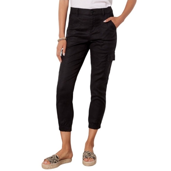 Evereve Womens Tessa Cargo Jogger Pants Size 30 Black Linen Blend Pockets - Picture 1 of 12